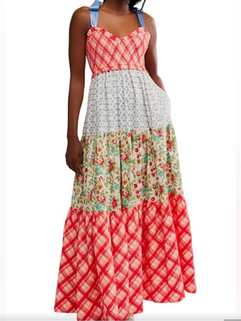 Free People bluebell Mixed-Print Tiered Maxi Dress size large